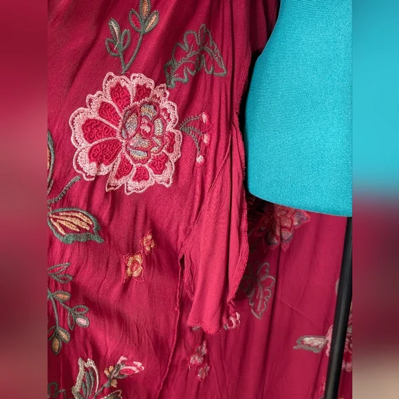 NWT JOHNNY WAS Messine Long Kimono Coat Embroidered Floral Pomegranate - Picture 10 of 15